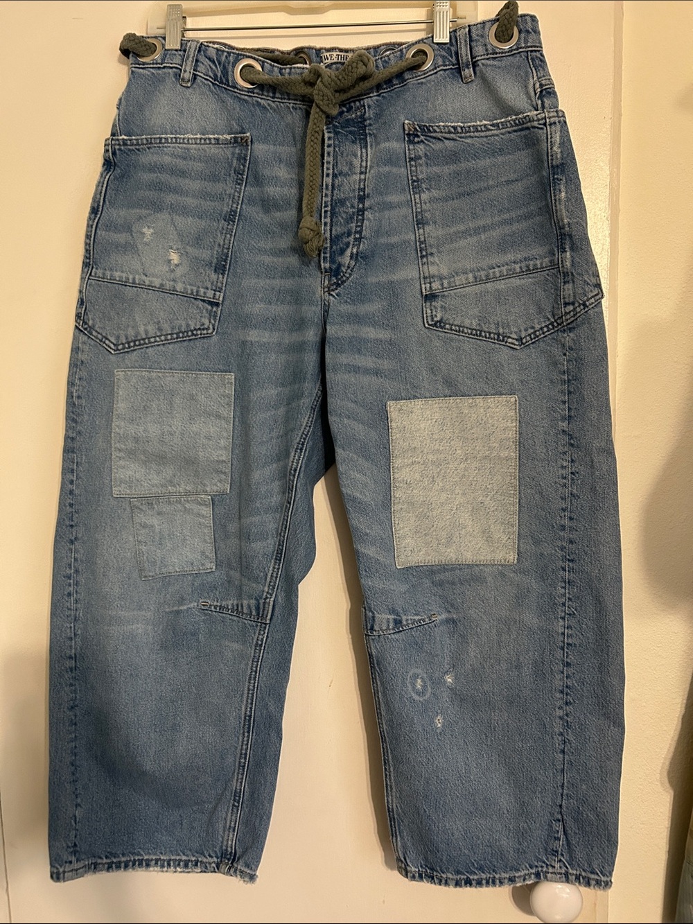 We The Free Moxie Denim Barrel Patchwork Cargo Jeans with Drawstring Waist - Picture 3 of 11
